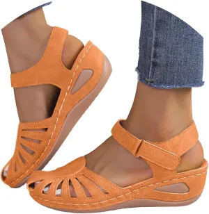 Generic Women's Closed Toe Sandals, Comfortable Orthopedic Arch Support Ankle Strap Dressy Summer Platform Wedge Shoes Walking Casual Orthotic Sandals in Brown