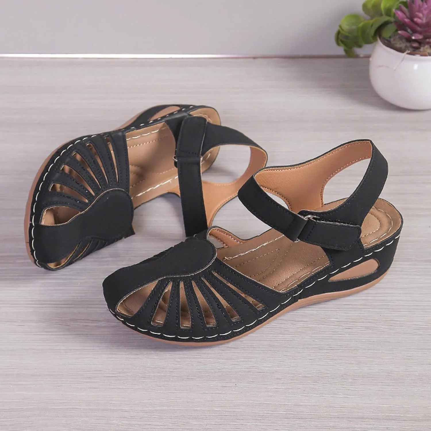 Generic Women's Closed Toe Sandals, Comfortable Orthopedic Arch Support Ankle Strap Dressy Summer Platform Wedge Shoes Walking Casual Orthotic Sandals in Brown