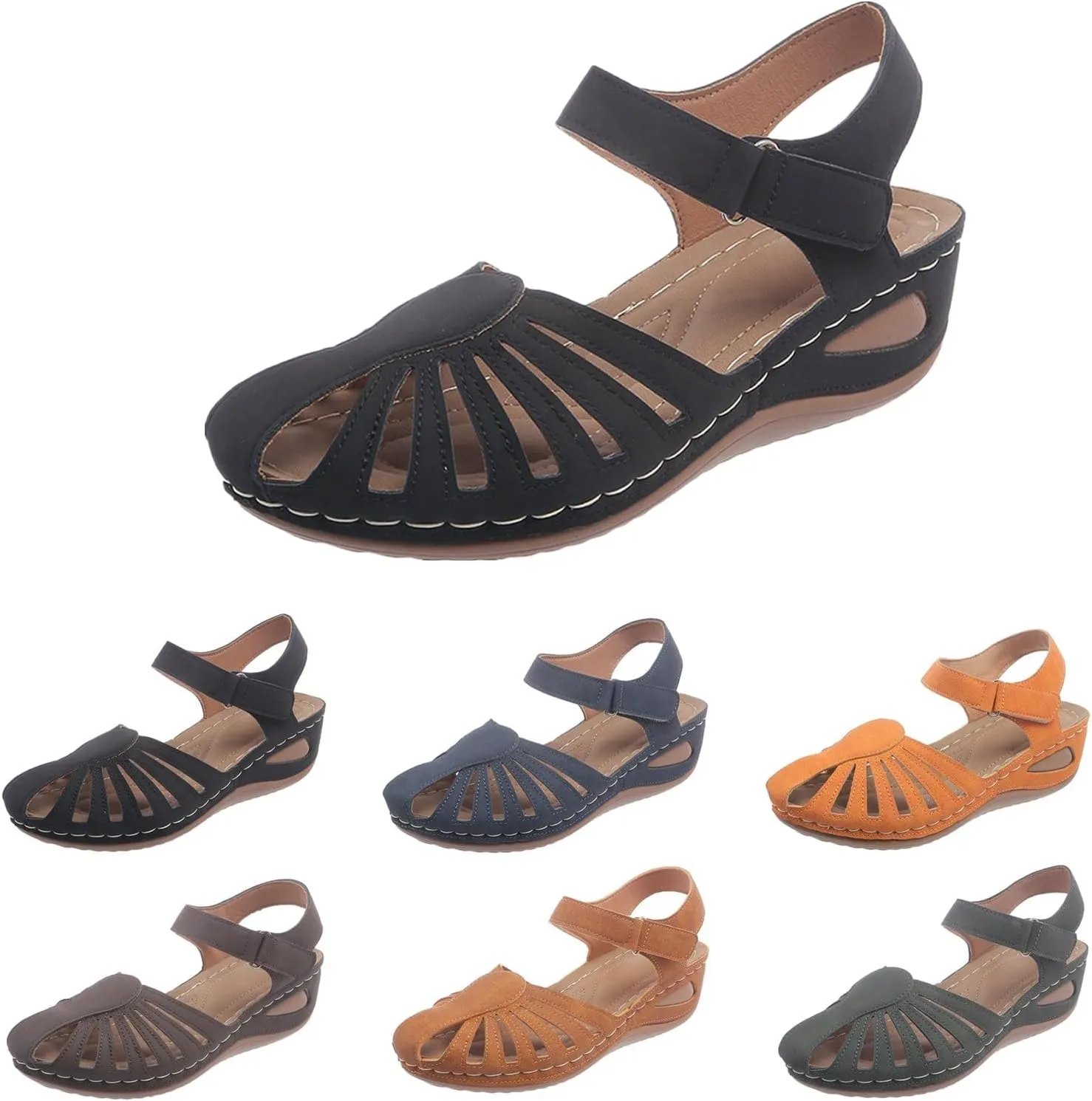 Generic Women's Closed Toe Sandals, Comfortable Orthopedic Arch Support Ankle Strap Dressy Summer Platform Wedge Shoes Walking Casual Orthotic Sandals in Brown