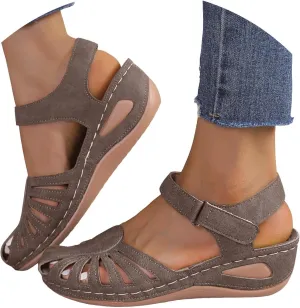 Generic Women's Closed Toe Sandals, Comfortable Orthopedic Arch Support Ankle Strap Dressy Summer Platform Wedge Shoes Walking Casual Orthotic Sandals in Brown