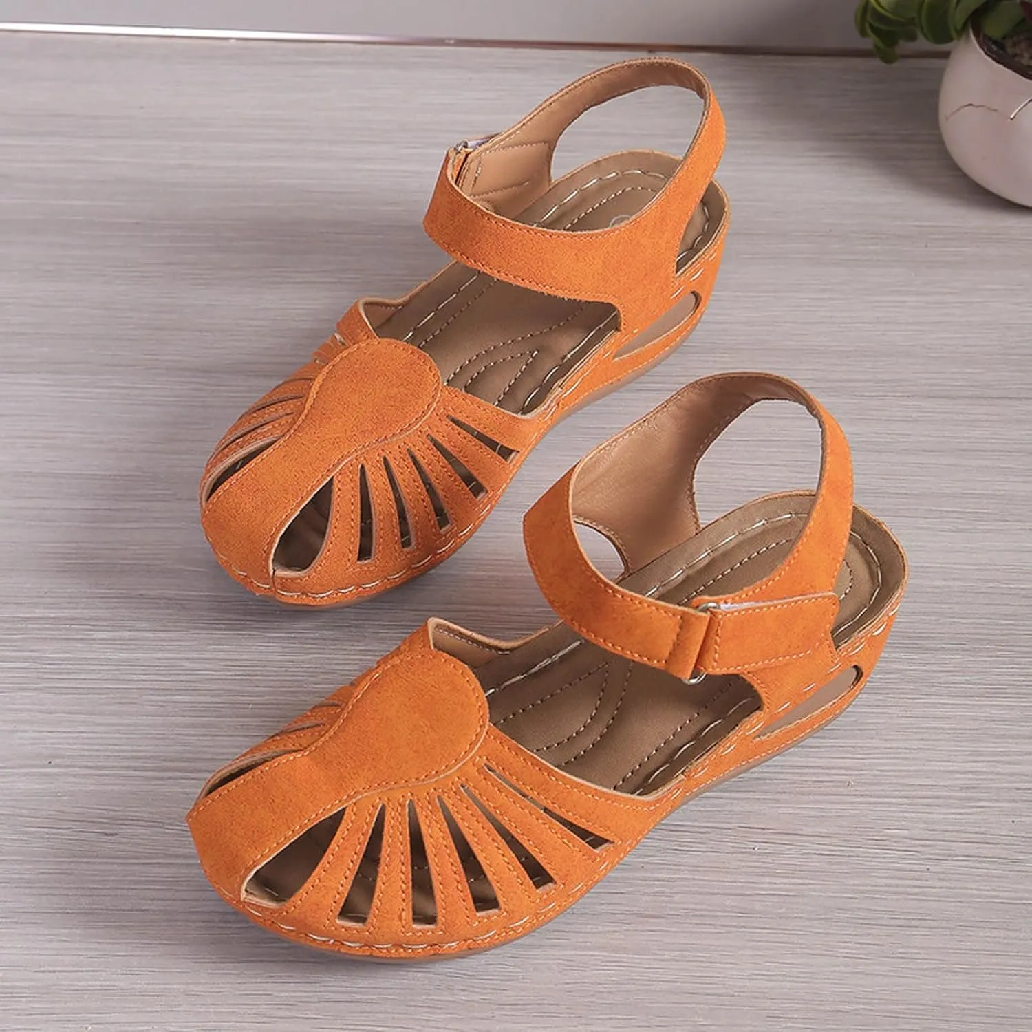 Generic Women's Closed Toe Sandals, Comfortable Orthopedic Arch Support Ankle Strap Dressy Summer Platform Wedge Shoes Walking Casual Orthotic Sandals in Brown