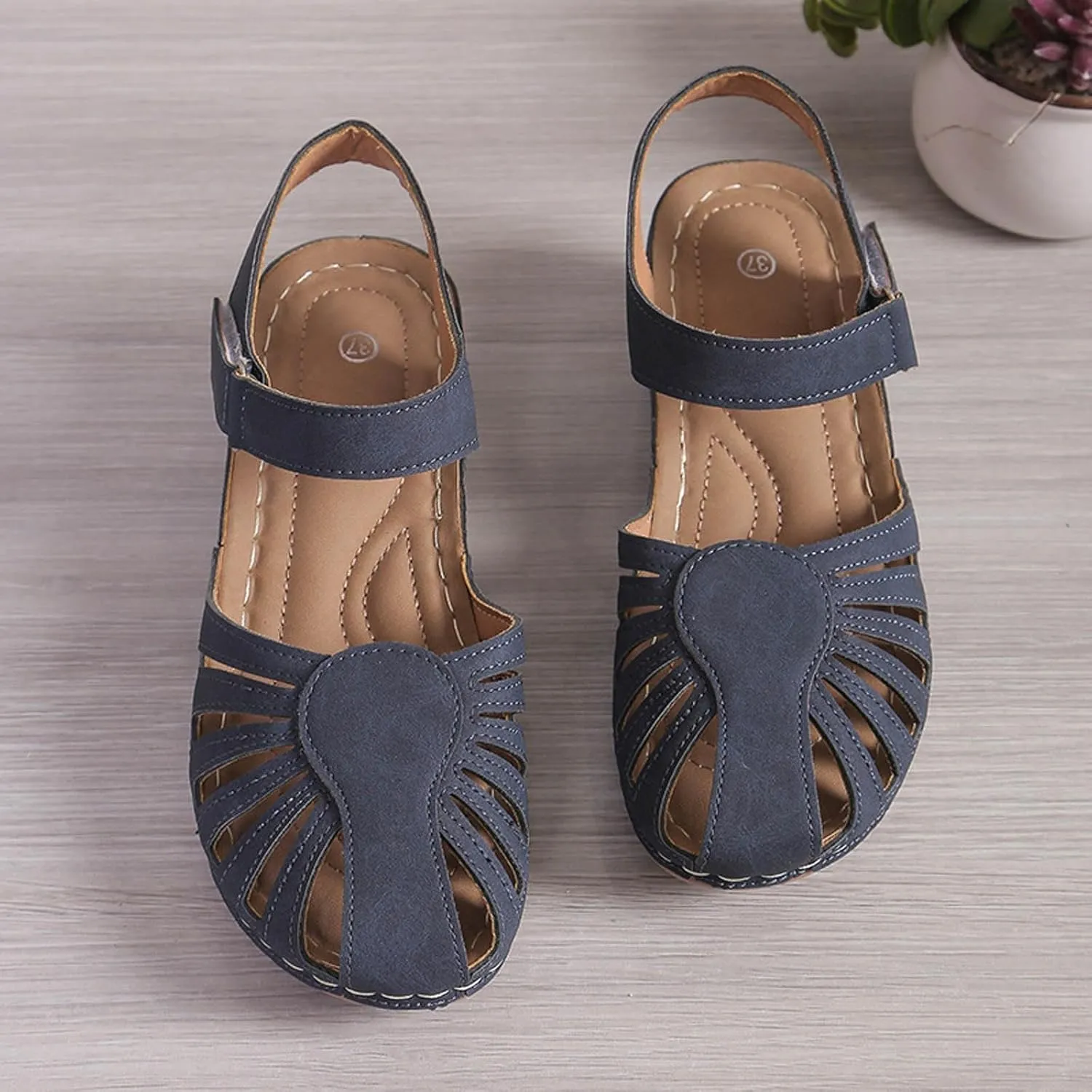 Generic Women's Closed Toe Sandals, Comfortable Orthopedic Arch Support Ankle Strap Dressy Summer Platform Wedge Shoes Walking Casual Orthotic Sandals in Brown