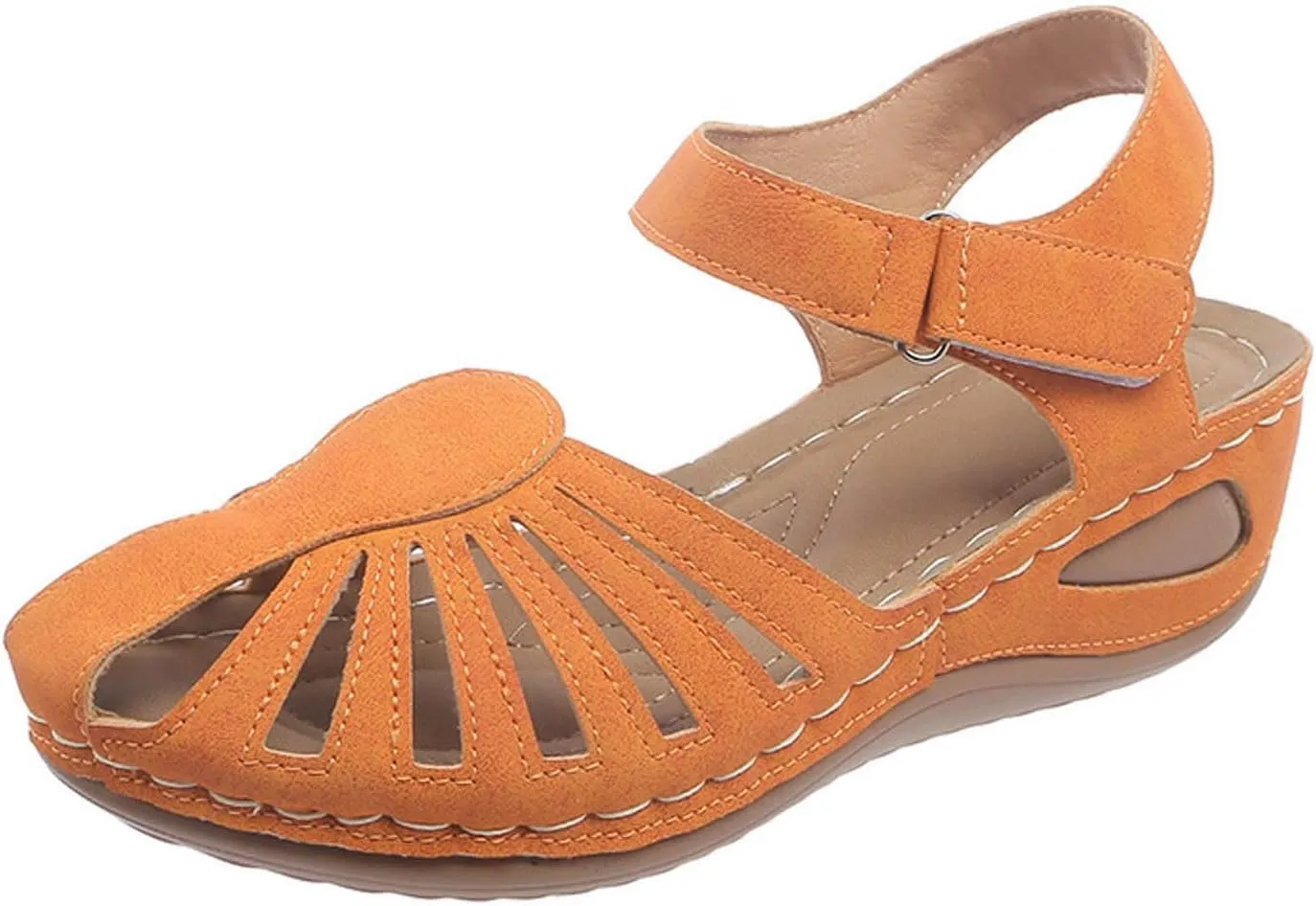 Generic Women's Closed Toe Sandals, Comfortable Orthopedic Arch Support Ankle Strap Dressy Summer Platform Wedge Shoes Walking Casual Orthotic Sandals in Brown