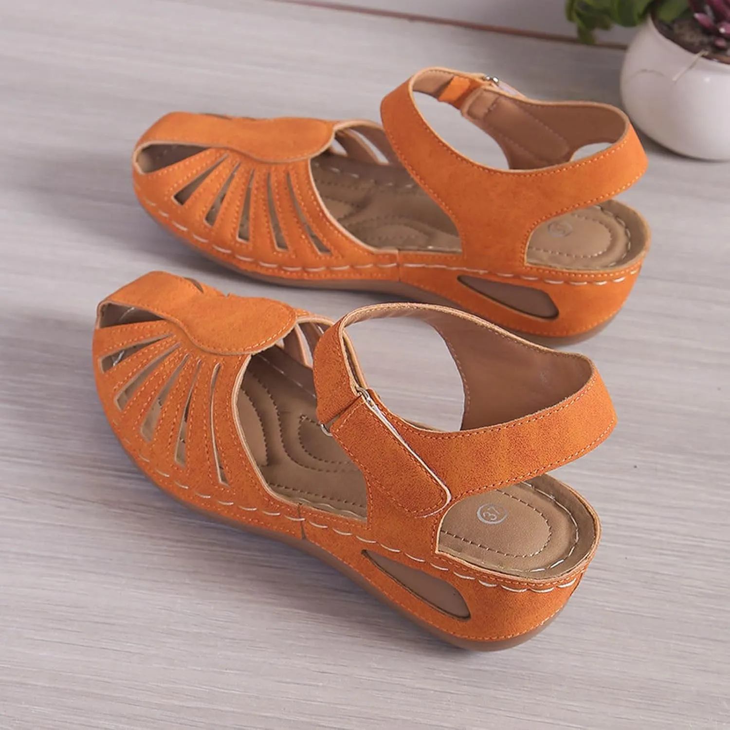 Generic Women's Closed Toe Sandals, Comfortable Orthopedic Arch Support Ankle Strap Dressy Summer Platform Wedge Shoes Walking Casual Orthotic Sandals in Brown