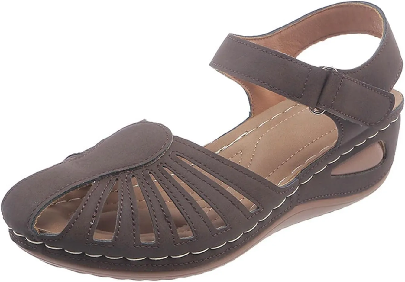 Generic Women's Closed Toe Sandals, Comfortable Orthopedic Arch Support Ankle Strap Dressy Summer Platform Wedge Shoes Walking Casual Orthotic Sandals in Brown