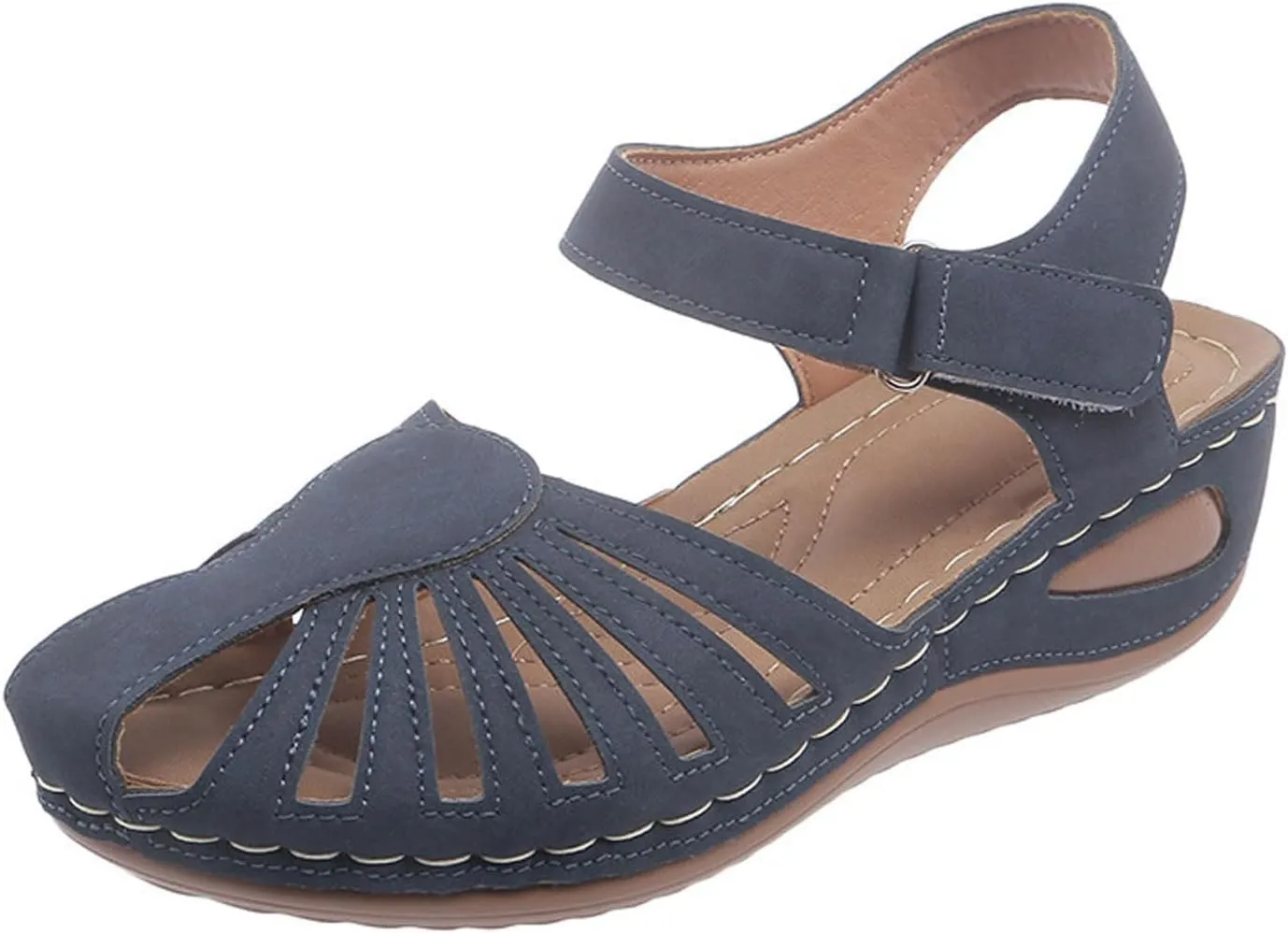 Generic Women's Closed Toe Sandals, Comfortable Orthopedic Arch Support Ankle Strap Dressy Summer Platform Wedge Shoes Walking Casual Orthotic Sandals in Brown