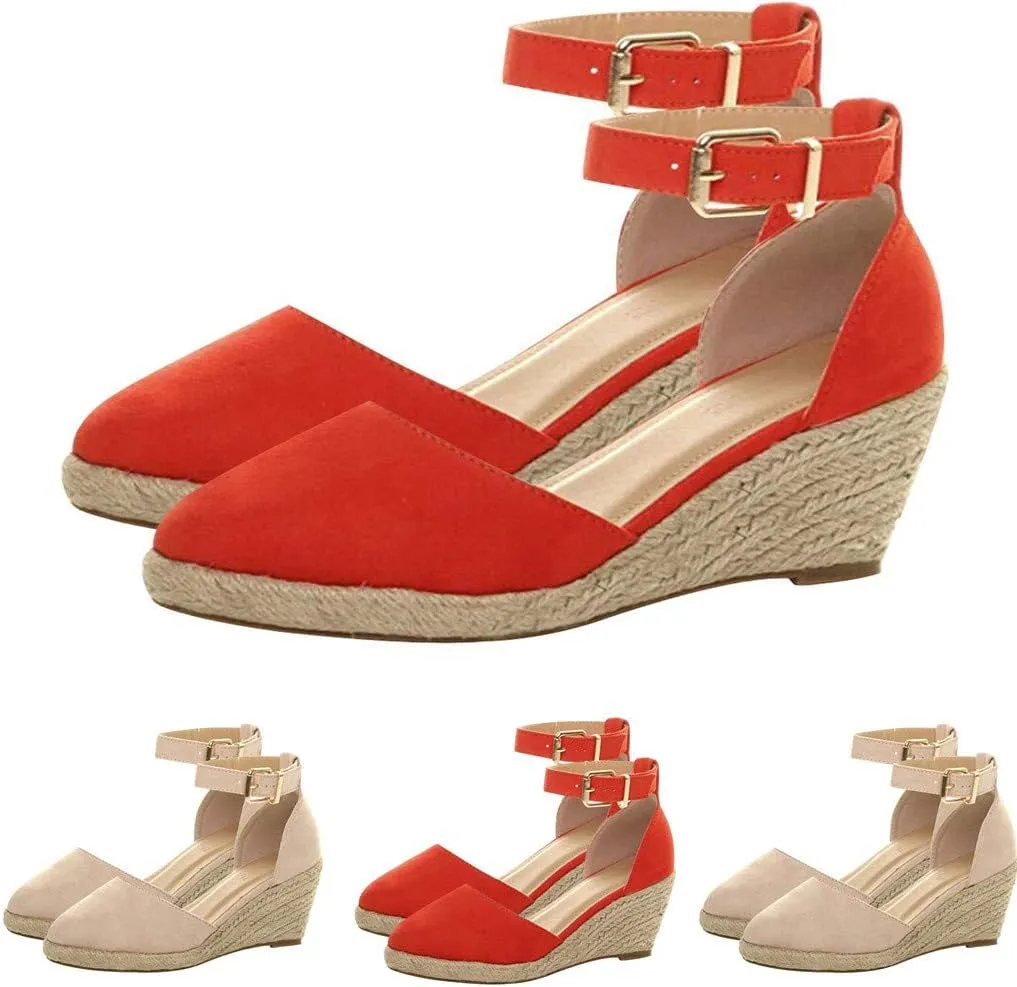 Gibobby Espadrille Wedges Flat,Pumps Women Ankle Flock Wedges High Ankle Outdoor Sandals Round Toe Casual Shoes
