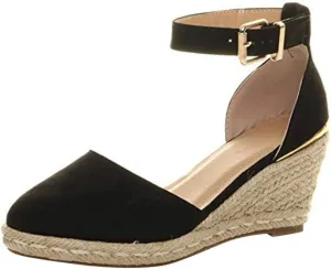 Gibobby Espadrille Wedges Flat,Pumps Women Ankle Flock Wedges High Ankle Outdoor Sandals Round Toe Casual Shoes