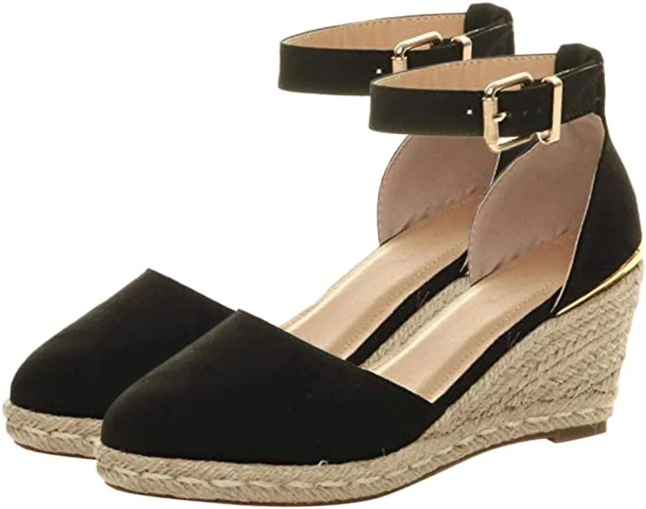 Gibobby Espadrille Wedges Flat,Pumps Women Ankle Flock Wedges High Ankle Outdoor Sandals Round Toe Casual Shoes