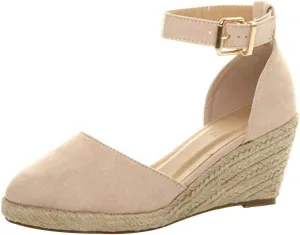 Gibobby Espadrille Wedges Flat,Pumps Women Ankle Flock Wedges High Ankle Outdoor Sandals Round Toe Casual Shoes