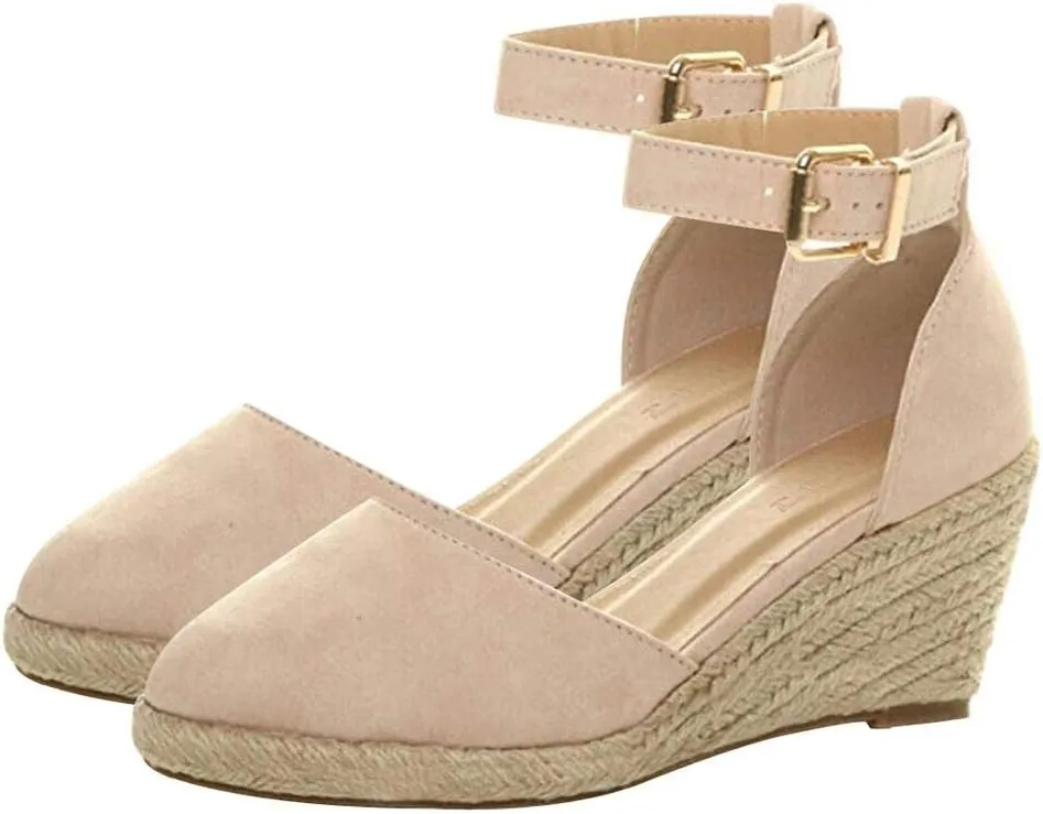 Gibobby Espadrille Wedges Flat,Pumps Women Ankle Flock Wedges High Ankle Outdoor Sandals Round Toe Casual Shoes