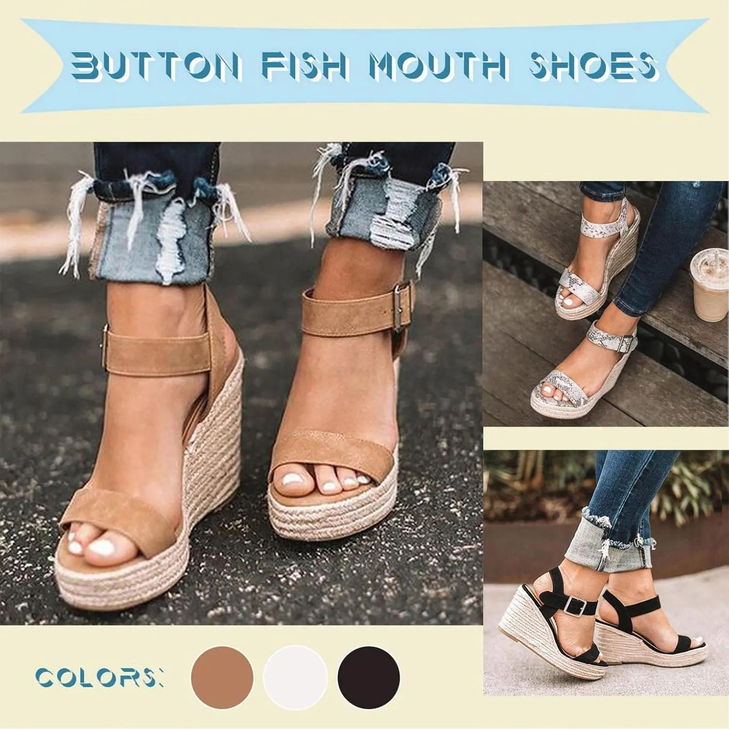 Gibobby Womens Espadrilles Sandals Wedge,Women's Platform Sandals Espadrille Wedge Ankle Strap Studded Open-Toe Sandals