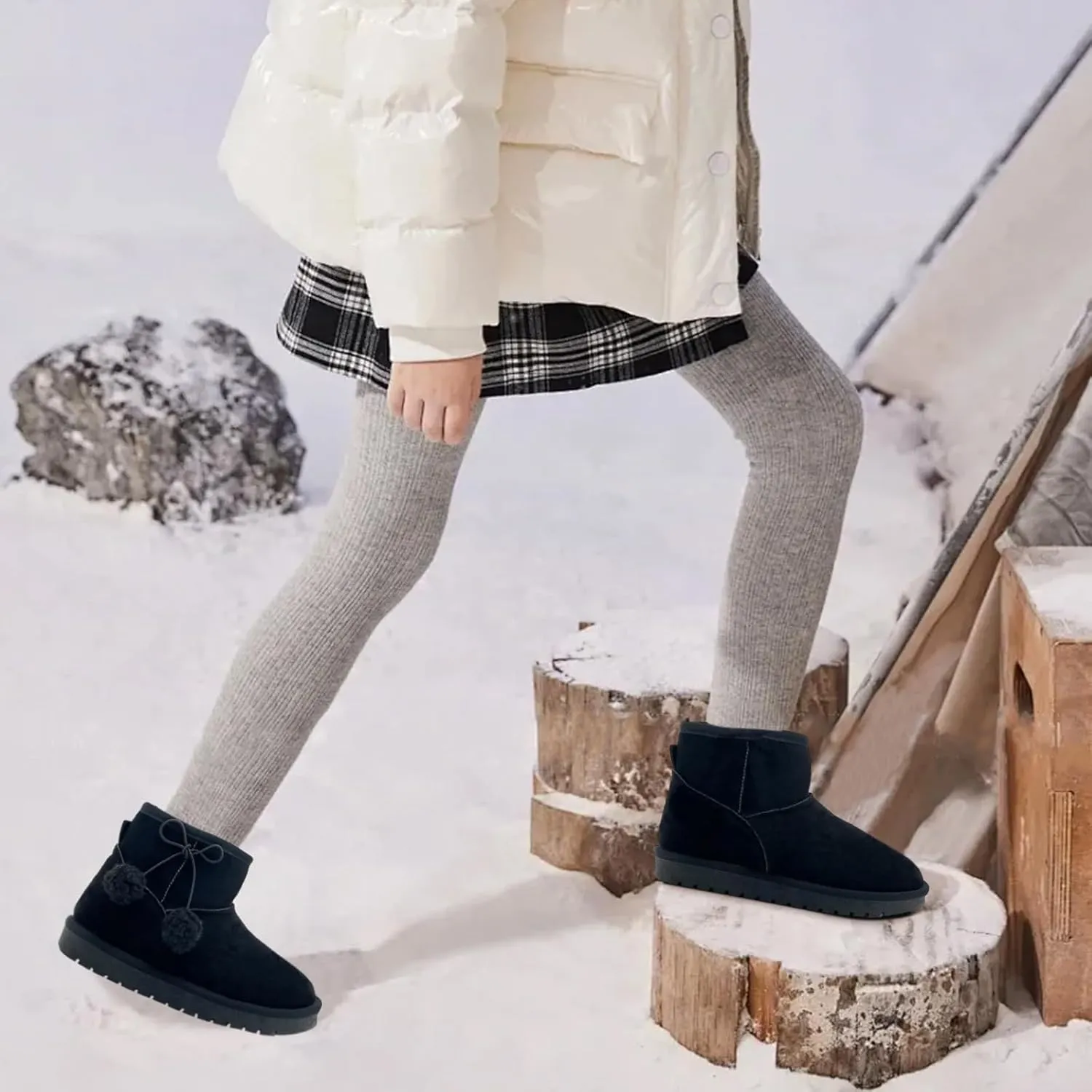 Girls Boots Kids Winter Snow Boots Faux Fur Lined Short Boots Fuzzy Warm Ankle Shoes for Little Big Kids Girls
