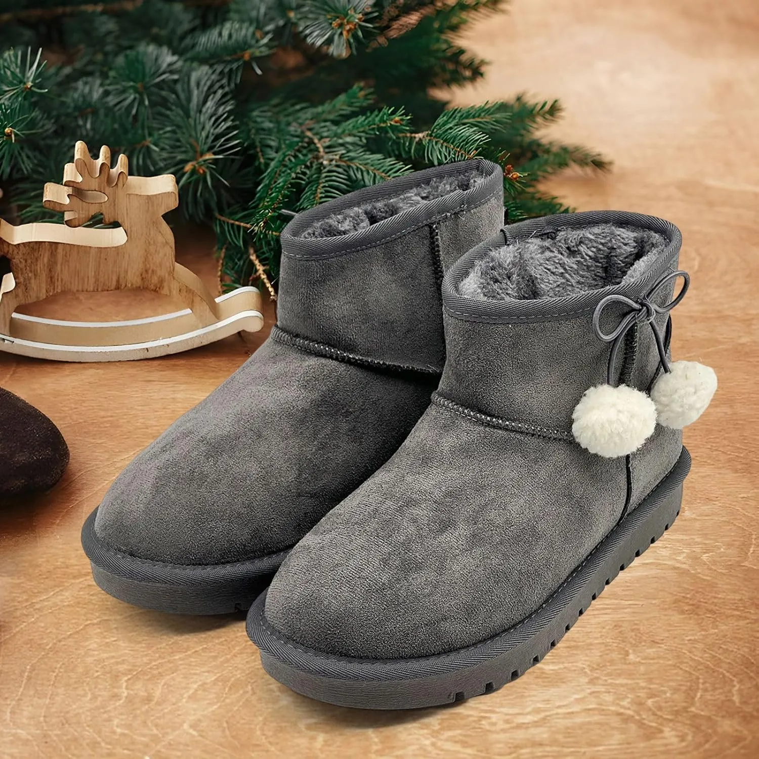 Girls Boots Kids Winter Snow Boots Faux Fur Lined Short Boots Fuzzy Warm Ankle Shoes for Little Big Kids Girls