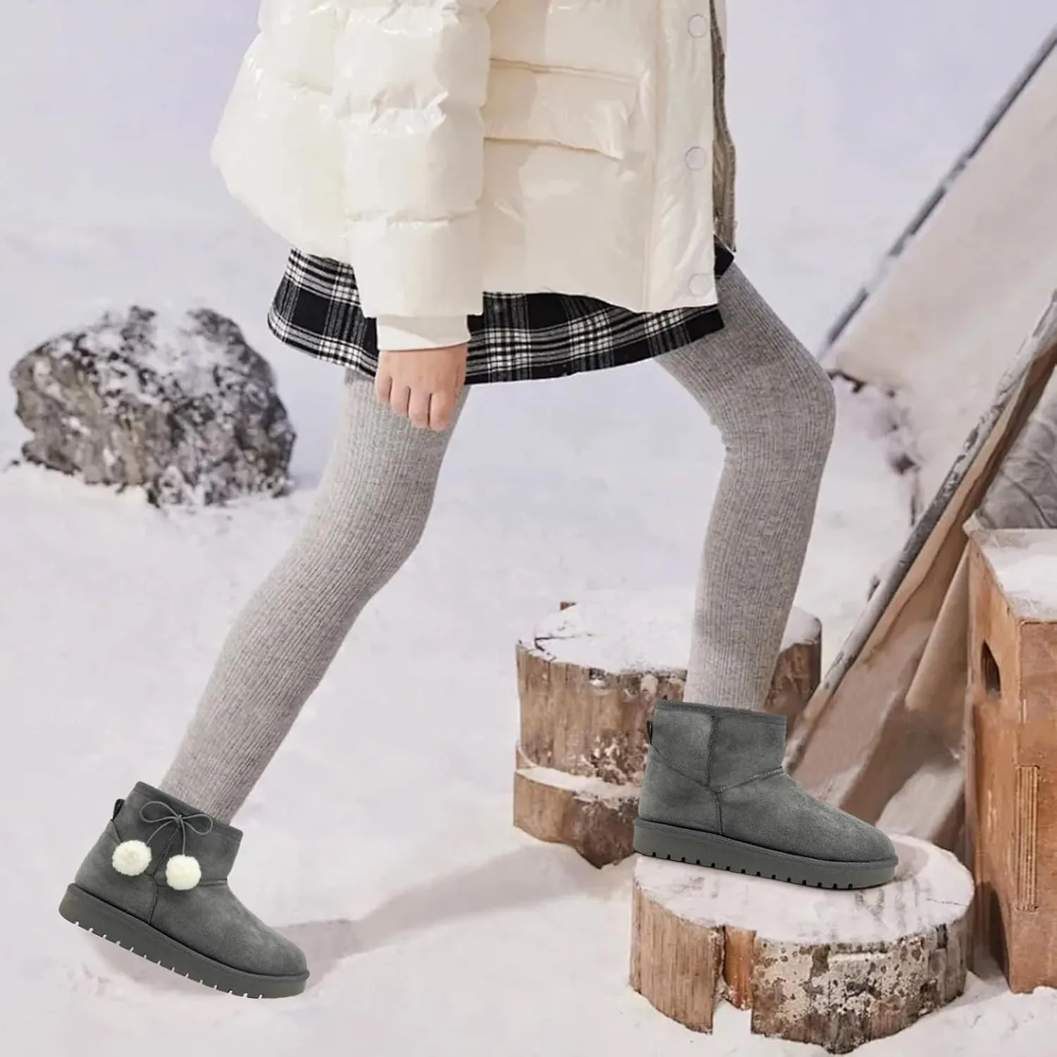 Girls Boots Kids Winter Snow Boots Faux Fur Lined Short Boots Fuzzy Warm Ankle Shoes for Little Big Kids Girls