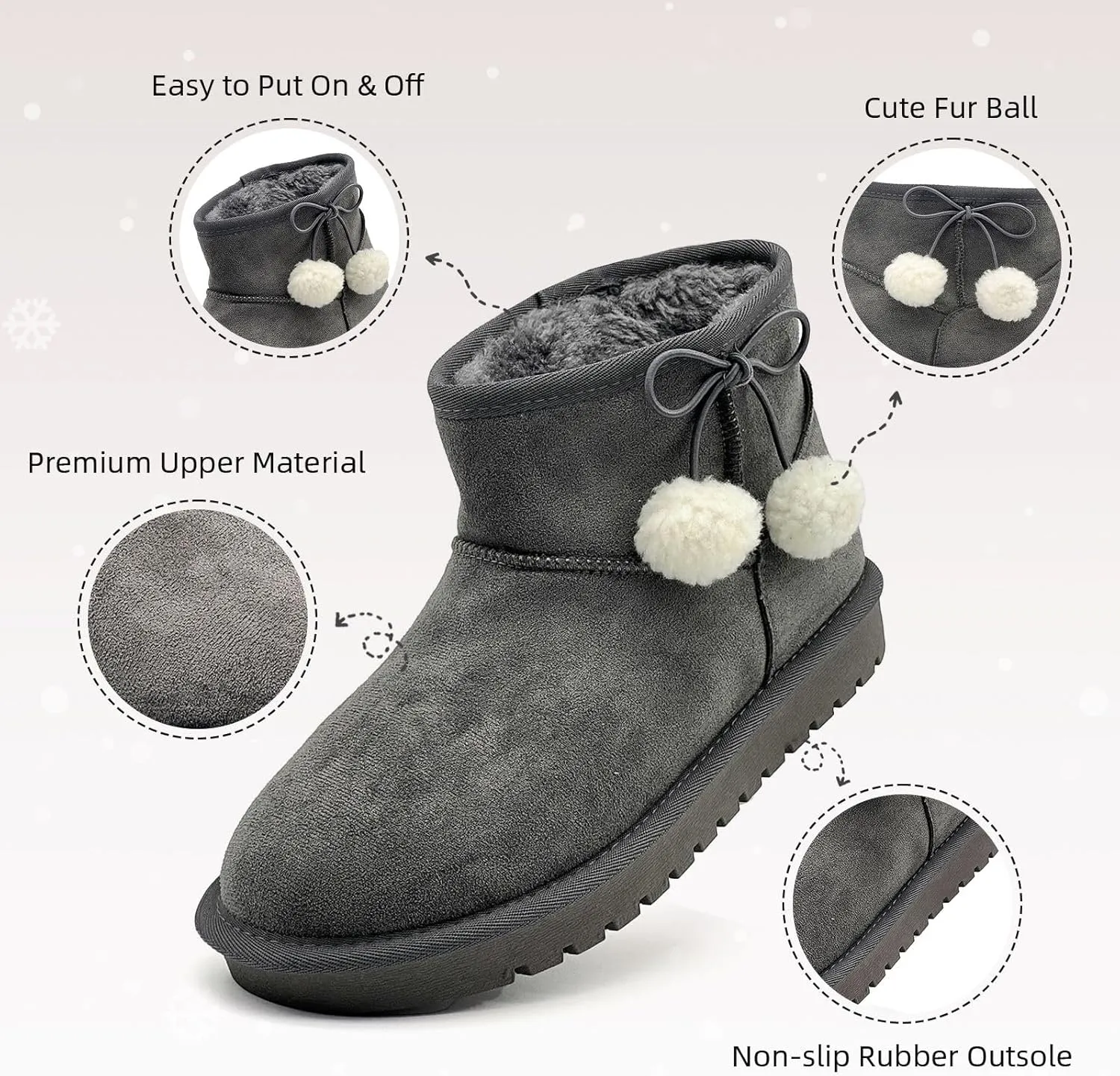 Girls Boots Kids Winter Snow Boots Faux Fur Lined Short Boots Fuzzy Warm Ankle Shoes for Little Big Kids Girls