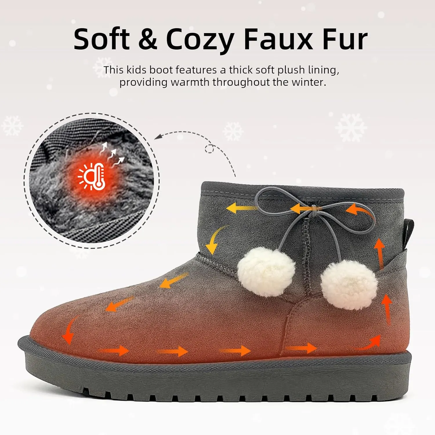 Girls Boots Kids Winter Snow Boots Faux Fur Lined Short Boots Fuzzy Warm Ankle Shoes for Little Big Kids Girls
