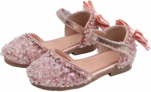 Girls Dress Sandals Sequins Loafers Slide Shoes Baby Toddler Bow Barefoot Soft Sole Outdoor Dance Shoes Summer Trendy