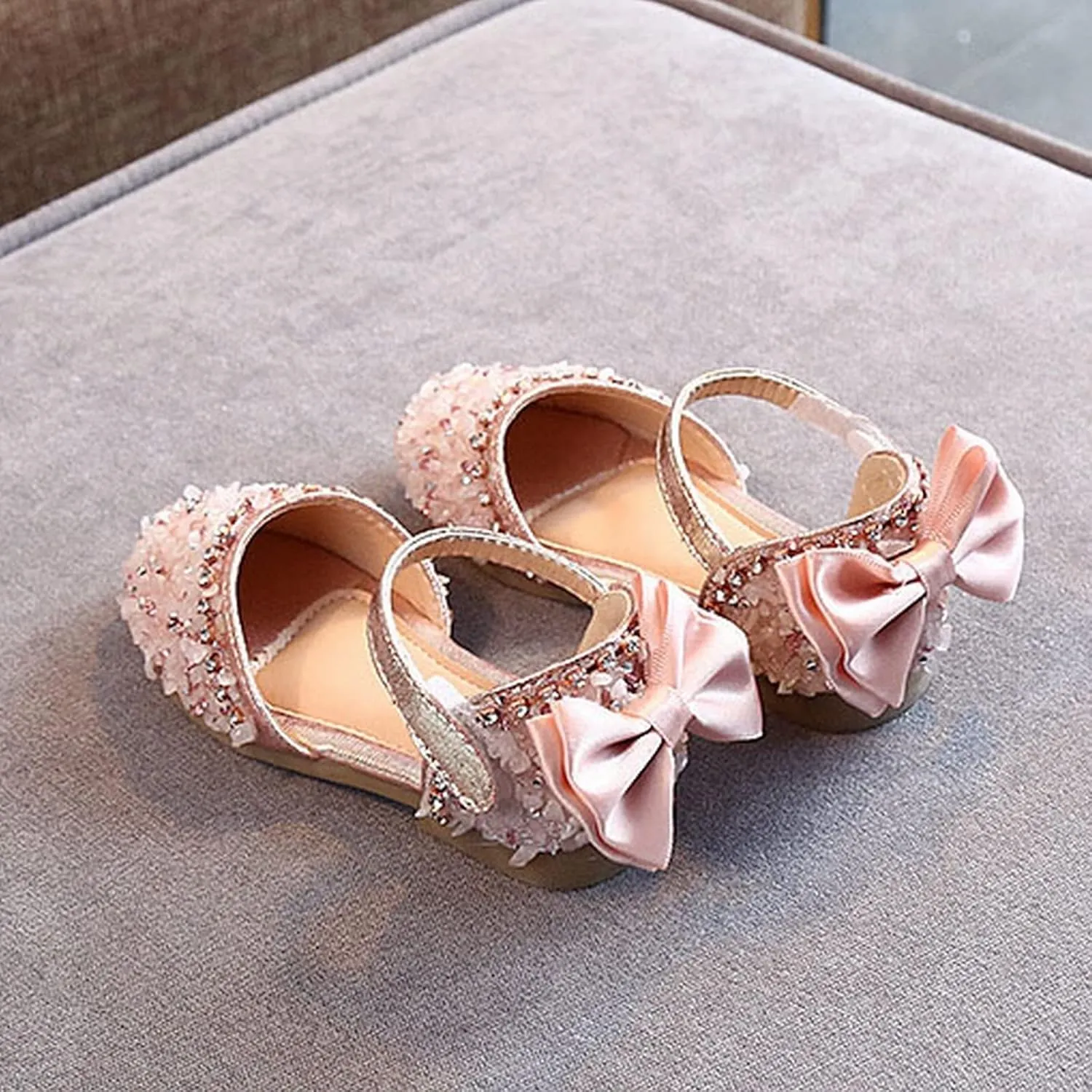 Girls Dress Sandals Sequins Loafers Slide Shoes Baby Toddler Bow Barefoot Soft Sole Outdoor Dance Shoes Summer Trendy