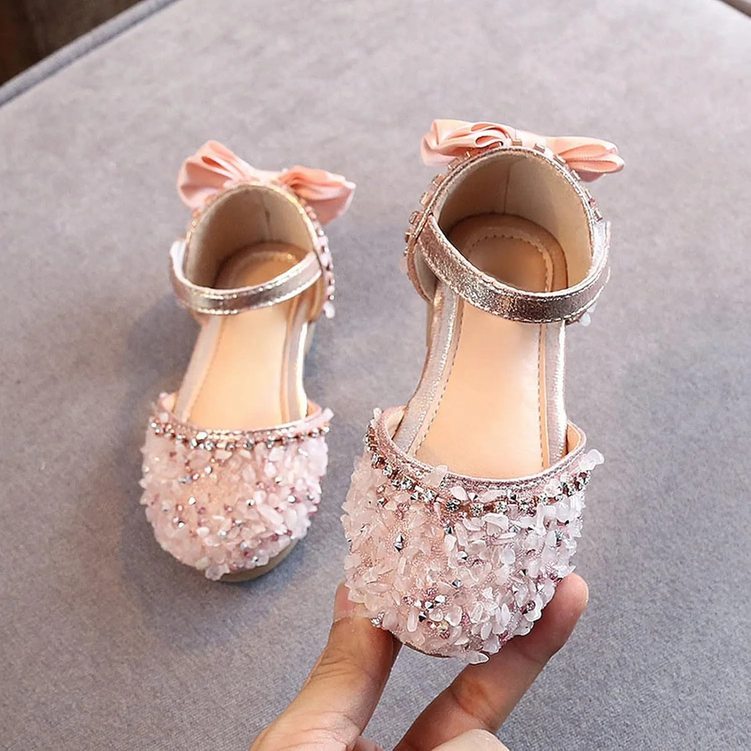 Girls Dress Sandals Sequins Loafers Slide Shoes Baby Toddler Bow Barefoot Soft Sole Outdoor Dance Shoes Summer Trendy