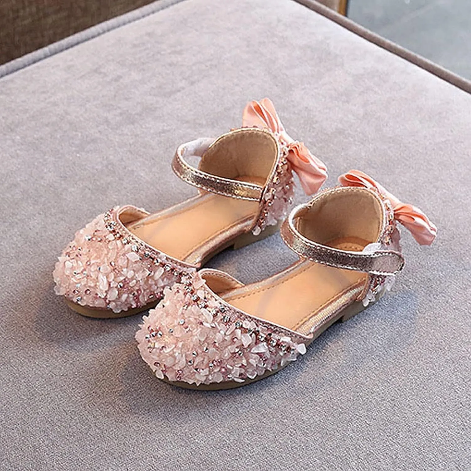 Girls Dress Sandals Sequins Loafers Slide Shoes Baby Toddler Bow Barefoot Soft Sole Outdoor Dance Shoes Summer Trendy