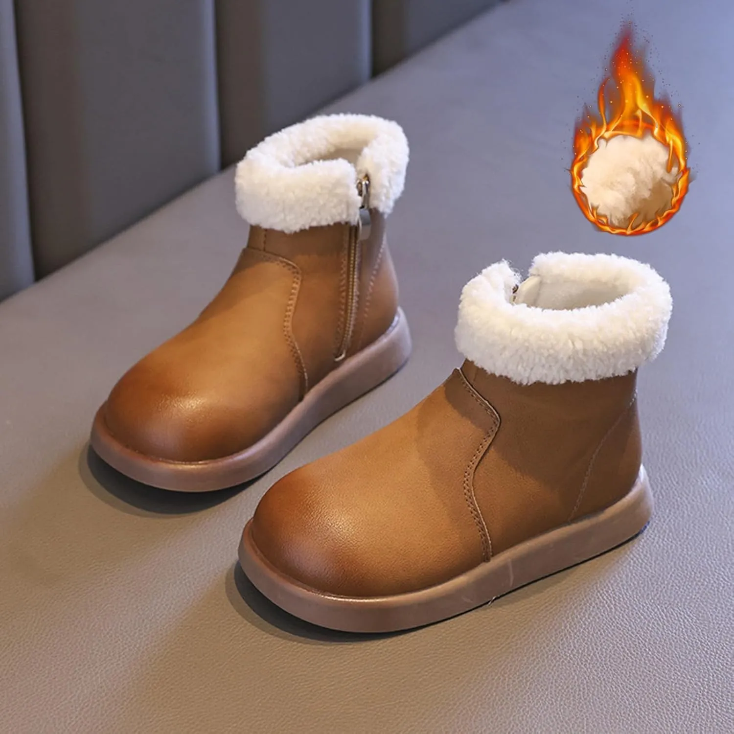Girls Fuzzy Warm Short Boots with Furry Faux F𝘂r 𝗟ining Winter Thick Bootie Shoes for Toddler Little/Big Kids