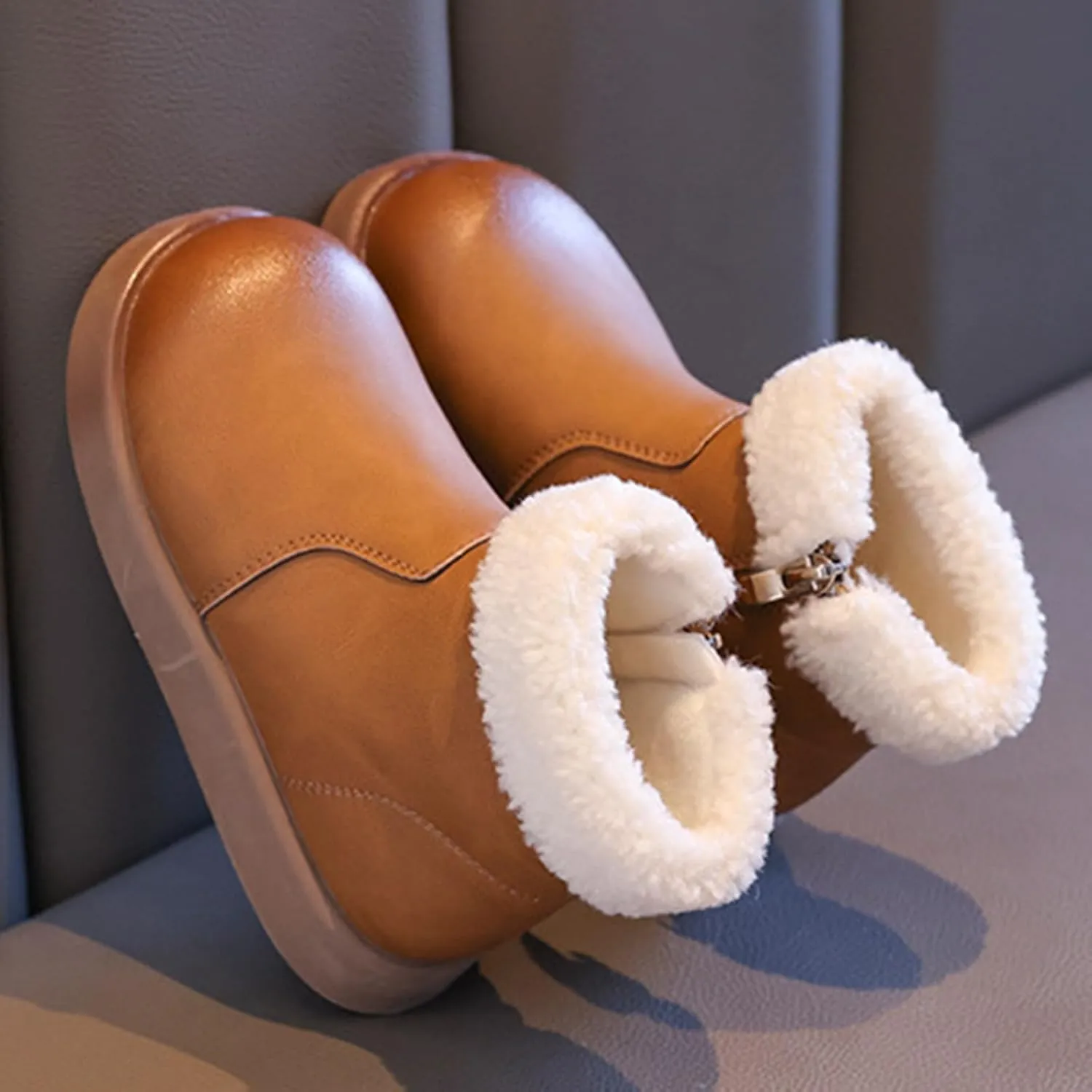 Girls Fuzzy Warm Short Boots with Furry Faux F𝘂r 𝗟ining Winter Thick Bootie Shoes for Toddler Little/Big Kids