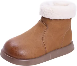 Girls Fuzzy Warm Short Boots with Furry Faux F𝘂r 𝗟ining Winter Thick Bootie Shoes for Toddler Little/Big Kids