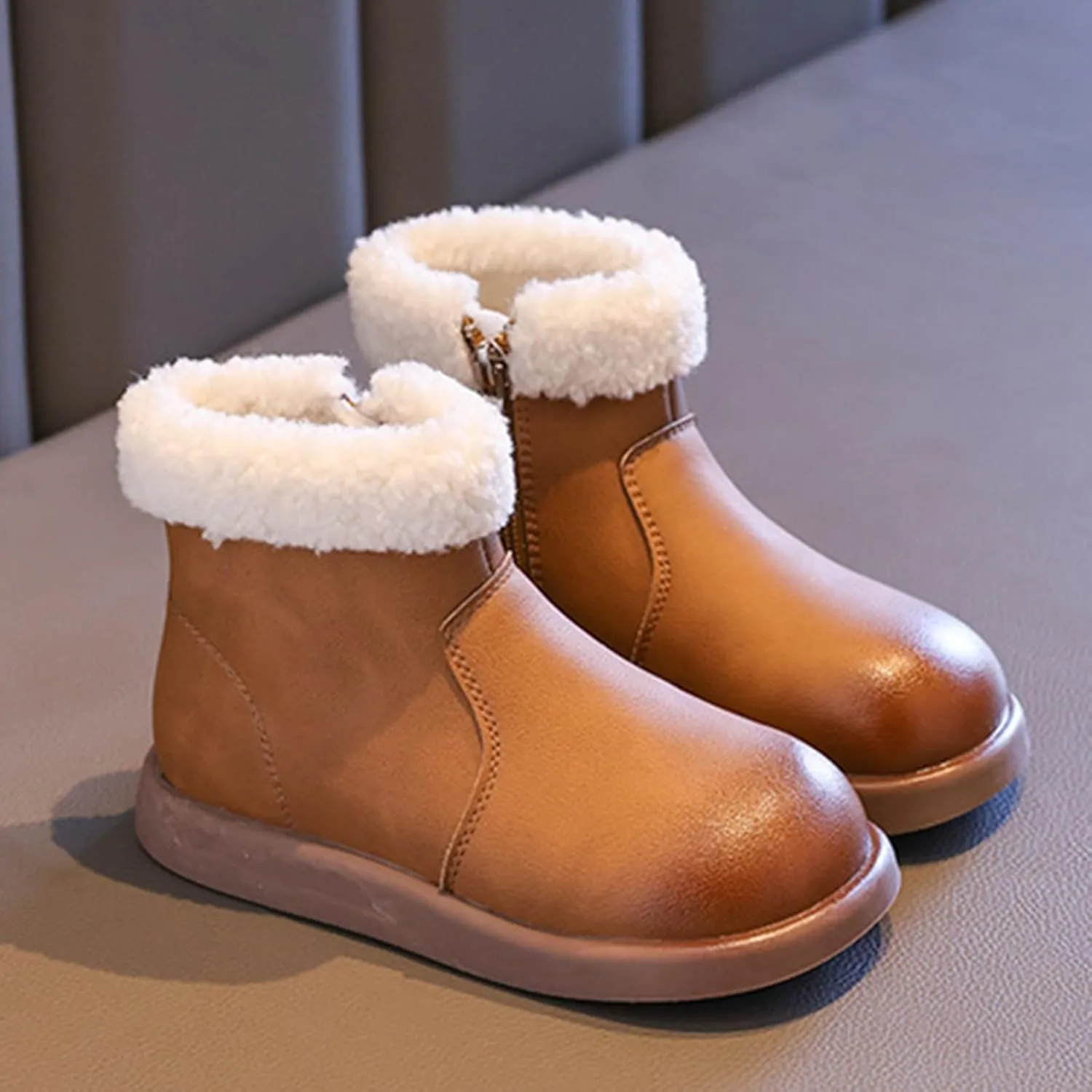 Girls Fuzzy Warm Short Boots with Furry Faux F𝘂r 𝗟ining Winter Thick Bootie Shoes for Toddler Little/Big Kids