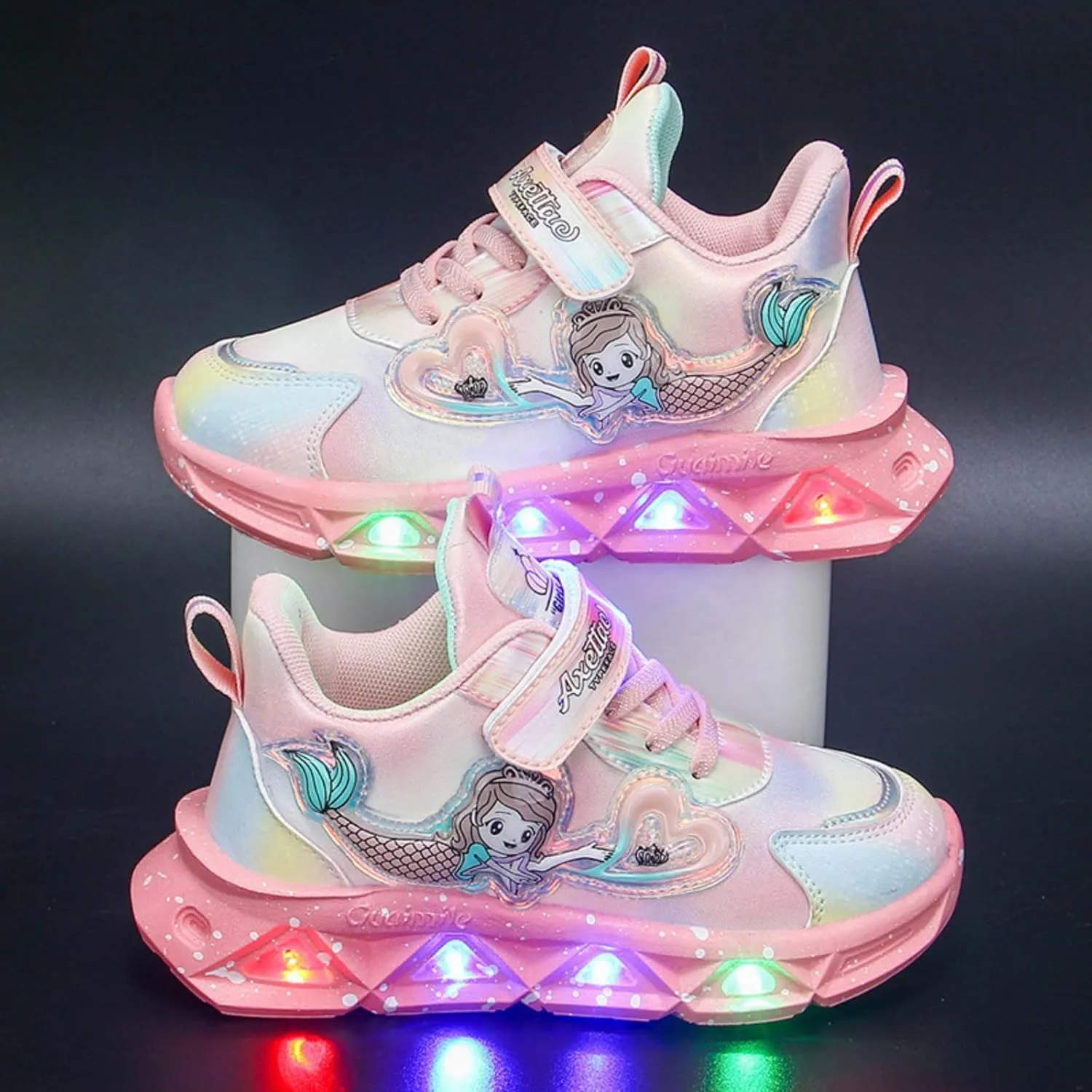 Girls’ Princess Shoes Slip On Light-Up Sneakers Mermai𝐝 Shoes Breathable Mesh Sneakers Lightweight Running Shoes