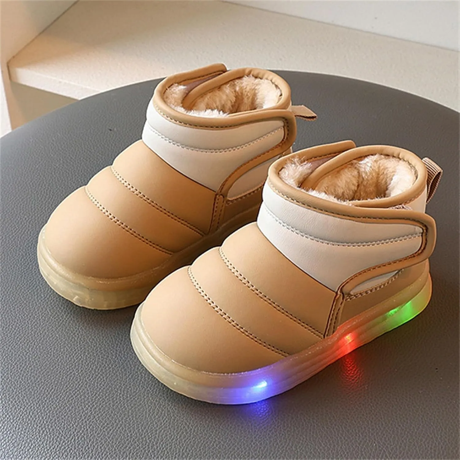 Glitter Fuzzy Snow Booties For Toddler Baby Infant Outdoor Walking Ski Shoes Thick Cotton Light Up Comfy Warm Boots
