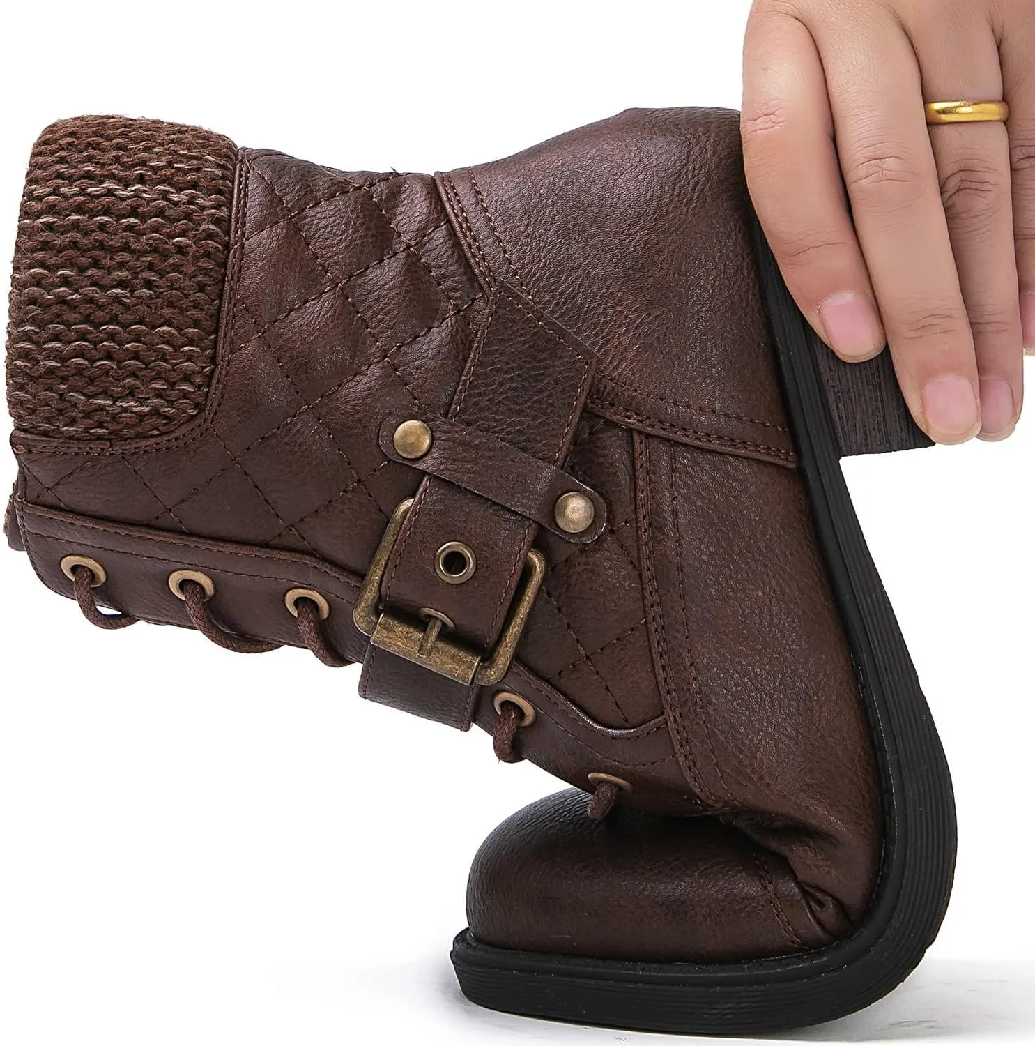 GLOBALWIN Women's Ankle Booties Fashion Combat Boots