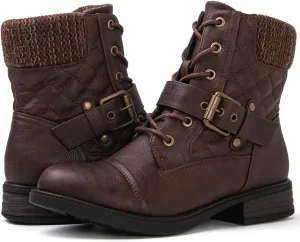GLOBALWIN Women's Ankle Booties Fashion Combat Boots