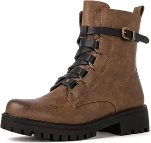 GLOBALWIN Women's Combat Boots Lace Up Boots For Women Ankle Booties For Women Low Heel
