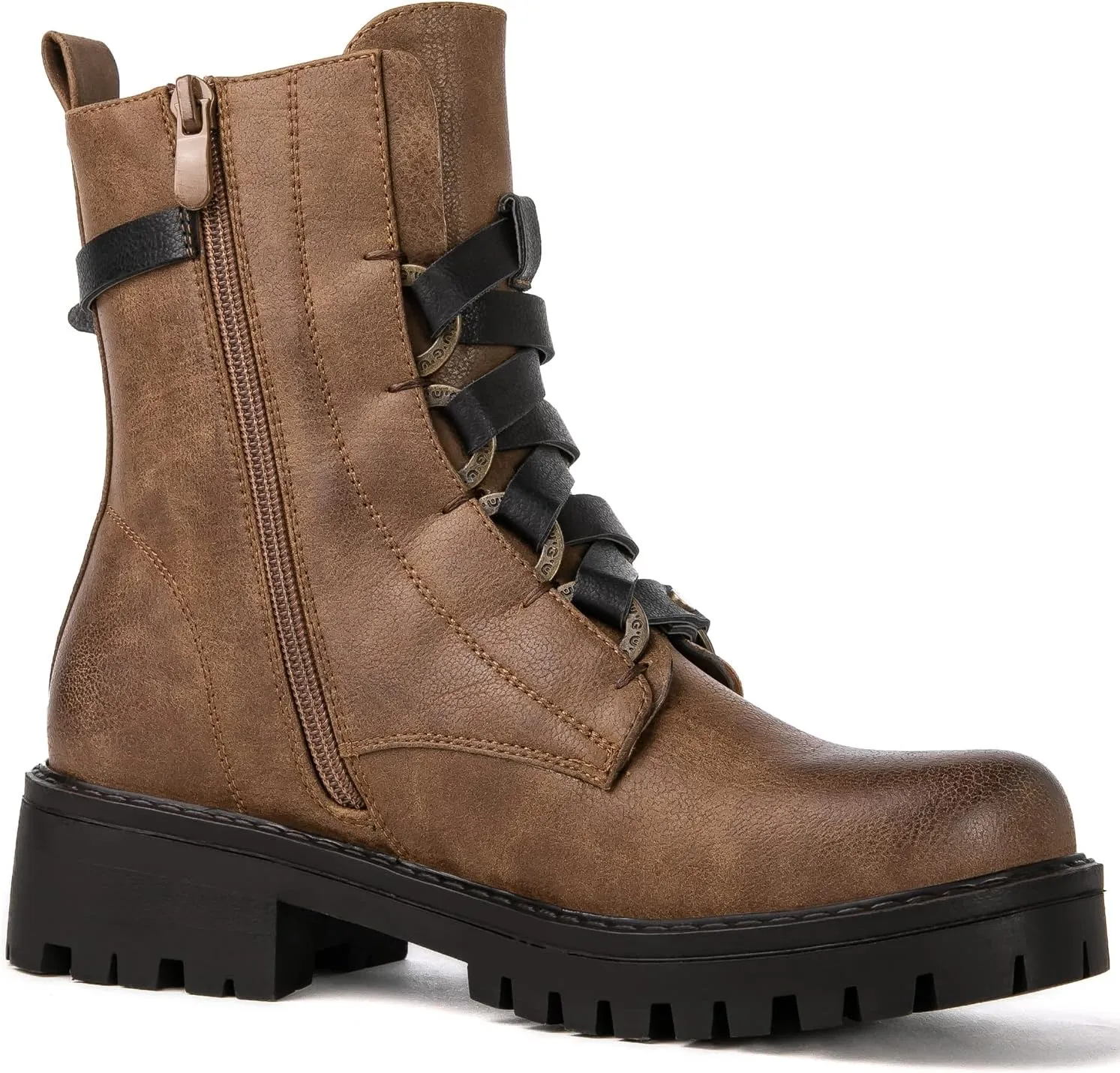 GLOBALWIN Women's Combat Boots Lace Up Boots For Women Ankle Booties For Women Low Heel
