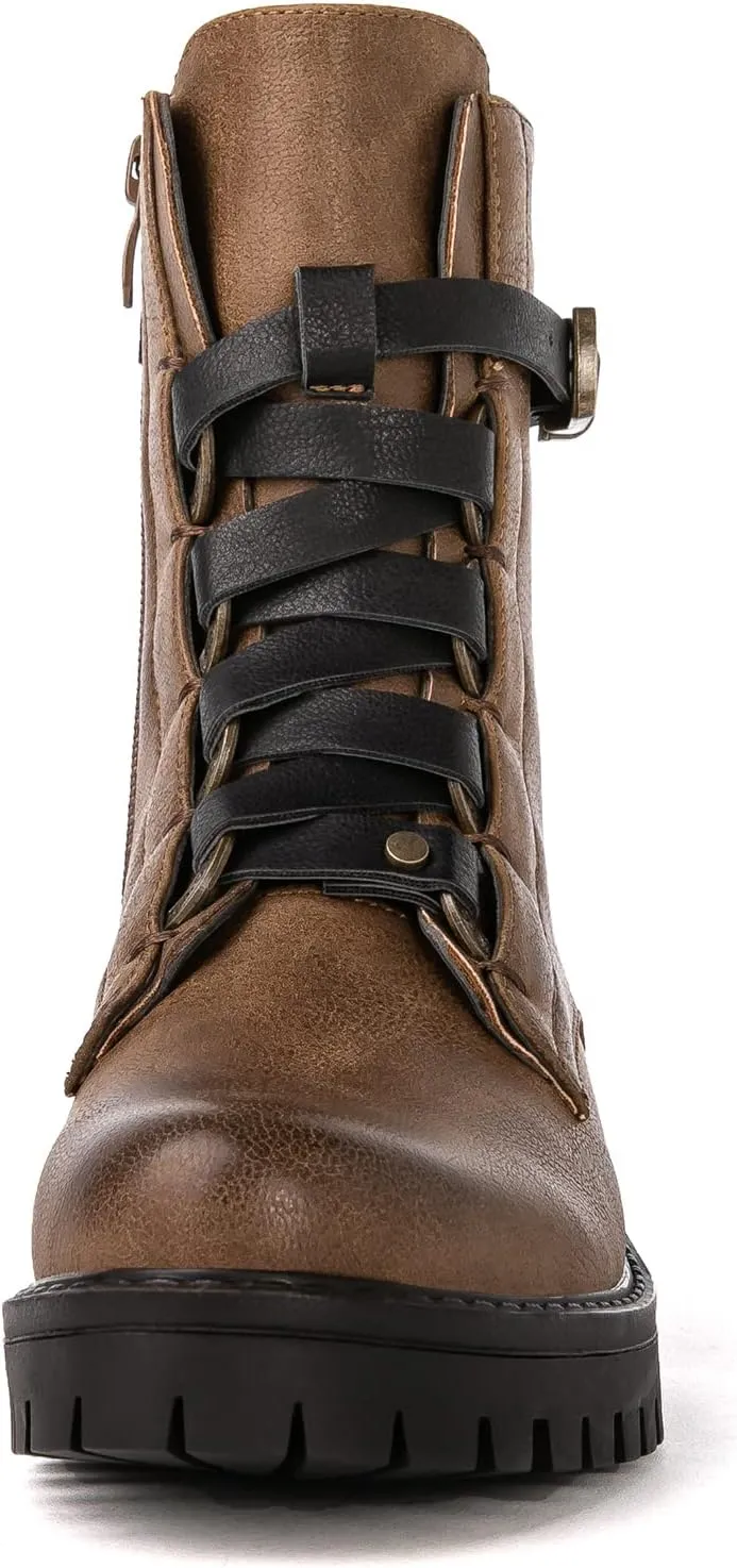 GLOBALWIN Women's Combat Boots Lace Up Boots For Women Ankle Booties For Women Low Heel