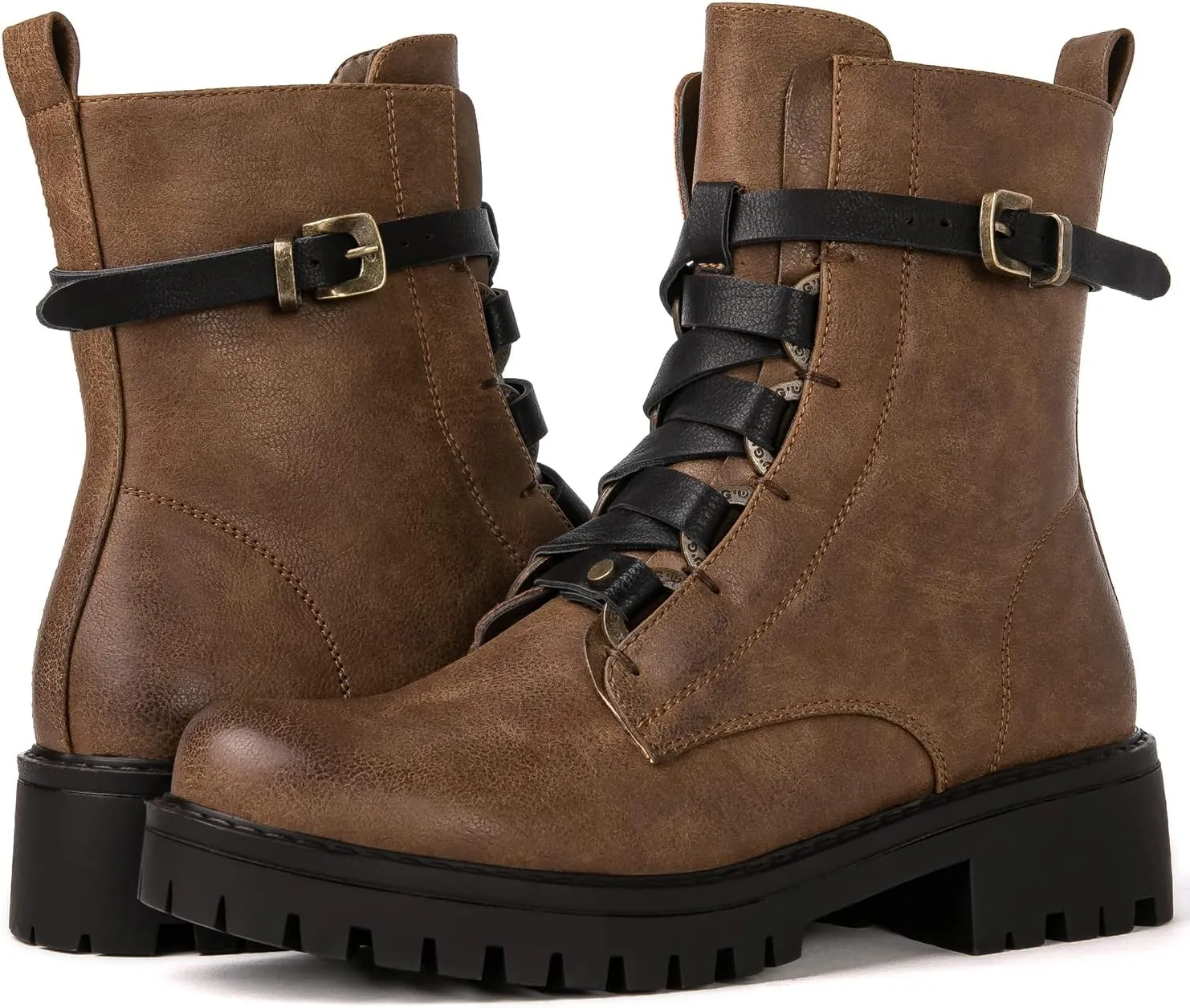 GLOBALWIN Women's Combat Boots Lace Up Boots For Women Ankle Booties For Women Low Heel