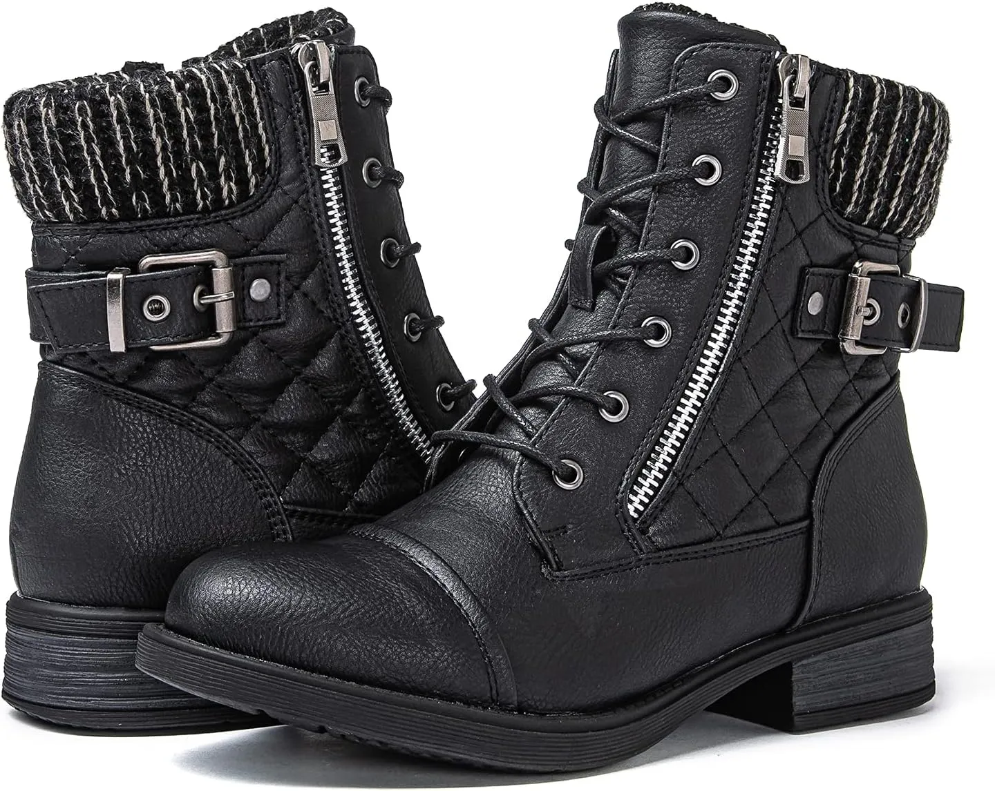 GLOBALWIN Women's Combat Boots Lace Up Boots For Women Ankle Booties With Low Heel Fashion Dressy Short Boots