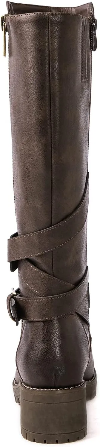 GLOBALWIN Women's Knee High Boots Tall Fashion Riding Boots For Women With Side Zipper Chunky Low Heel