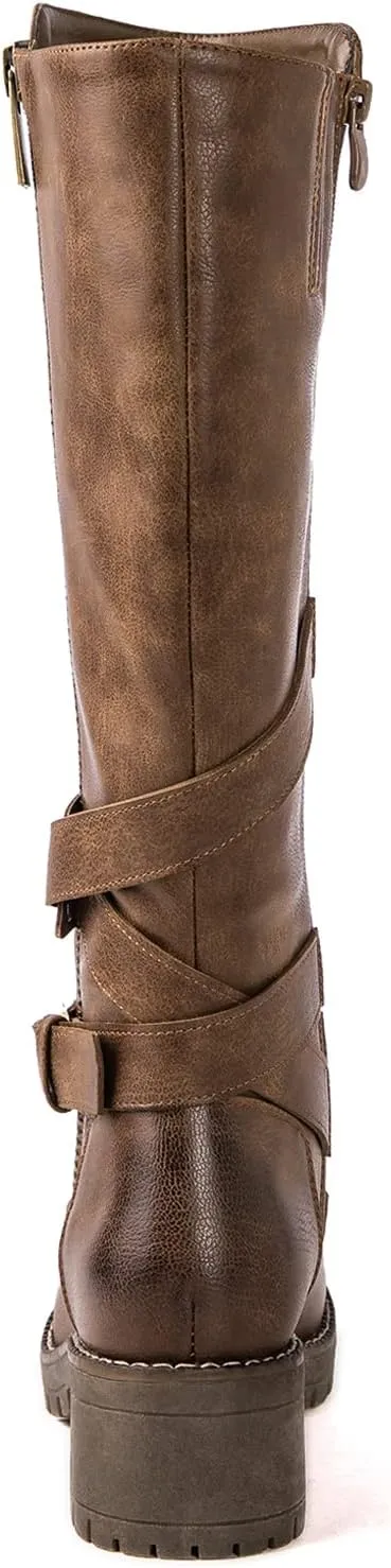 GLOBALWIN Women's Knee High Boots Tall Fashion Riding Boots For Women With Side Zipper Chunky Low Heel
