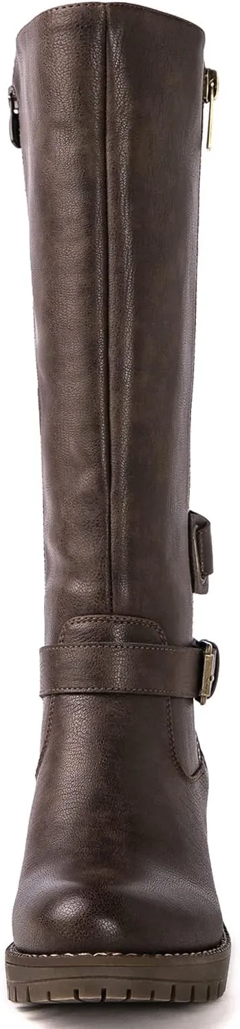 GLOBALWIN Women's Knee High Boots Tall Fashion Riding Boots For Women With Side Zipper Chunky Low Heel