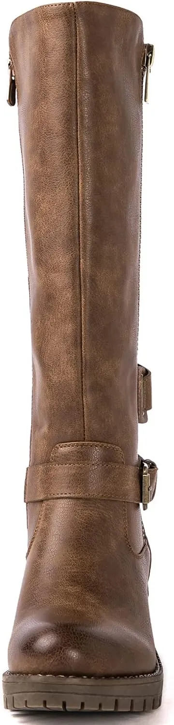 GLOBALWIN Women's Knee High Boots Tall Fashion Riding Boots For Women With Side Zipper Chunky Low Heel