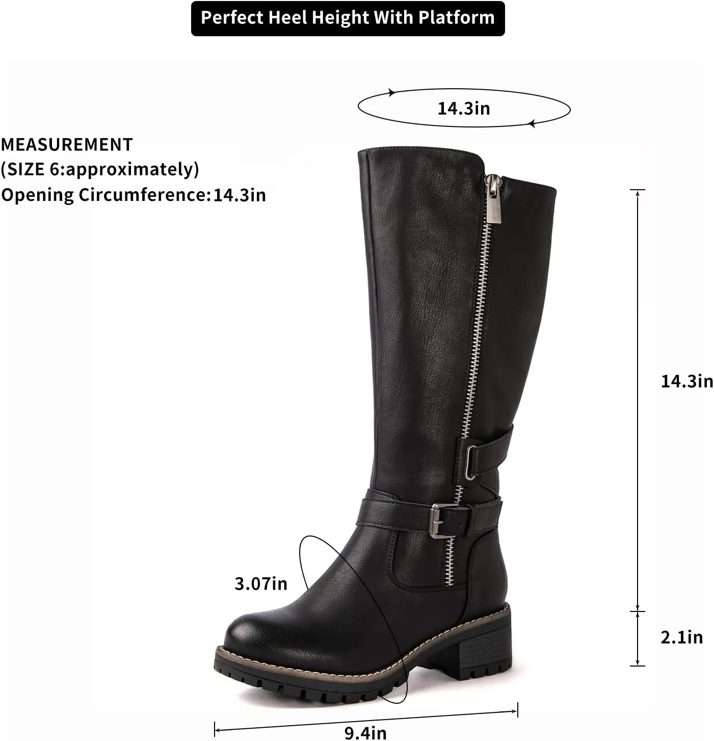 GLOBALWIN Women's Knee High Boots Tall Fashion Riding Boots For Women With Side Zipper Chunky Low Heel