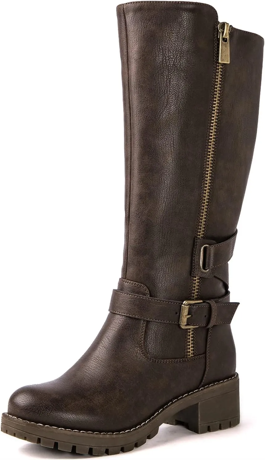 GLOBALWIN Women's Knee High Boots Tall Fashion Riding Boots For Women With Side Zipper Chunky Low Heel