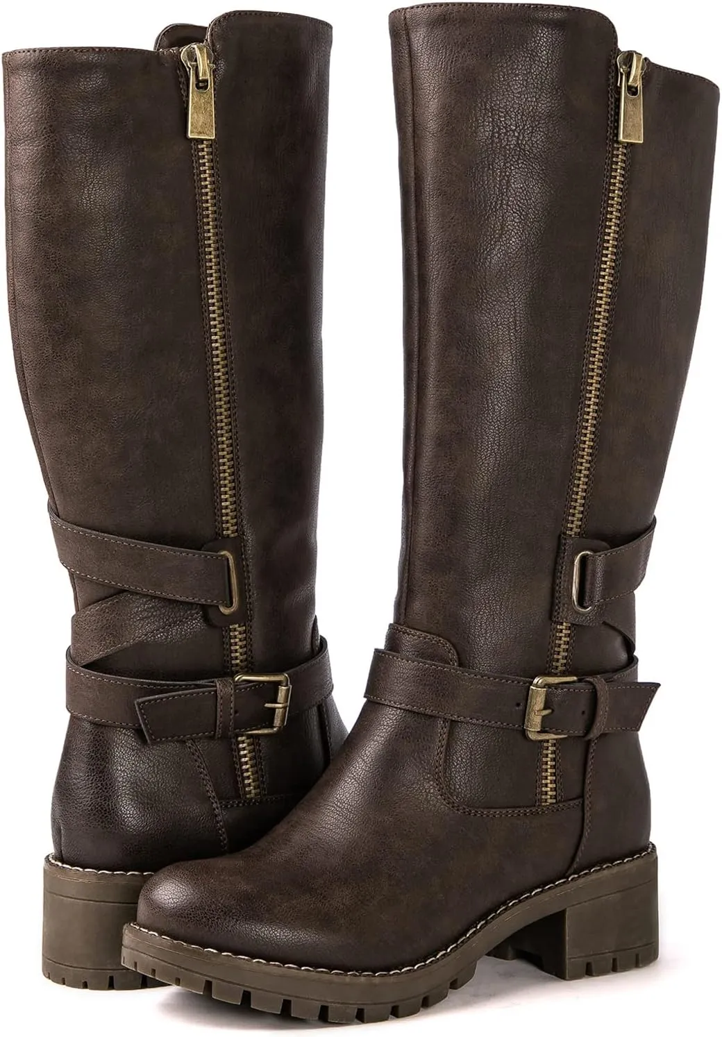 GLOBALWIN Women's Knee High Boots Tall Fashion Riding Boots For Women With Side Zipper Chunky Low Heel