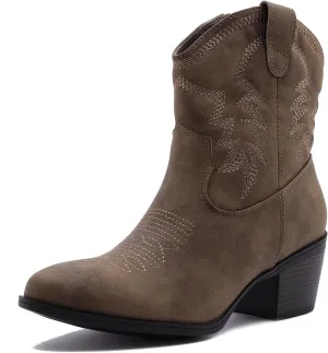GLOBALWIN Women's Mid Calf The Western Cowboy Boots Fashion Cowgirl Boots For Women Low Heel