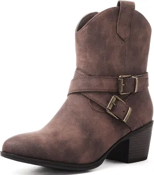 GLOBALWIN Women's Mid Calf Western Cowboy Boots Comfortable Cowgirl Boots for Women With Zipper Chunky Low Heel