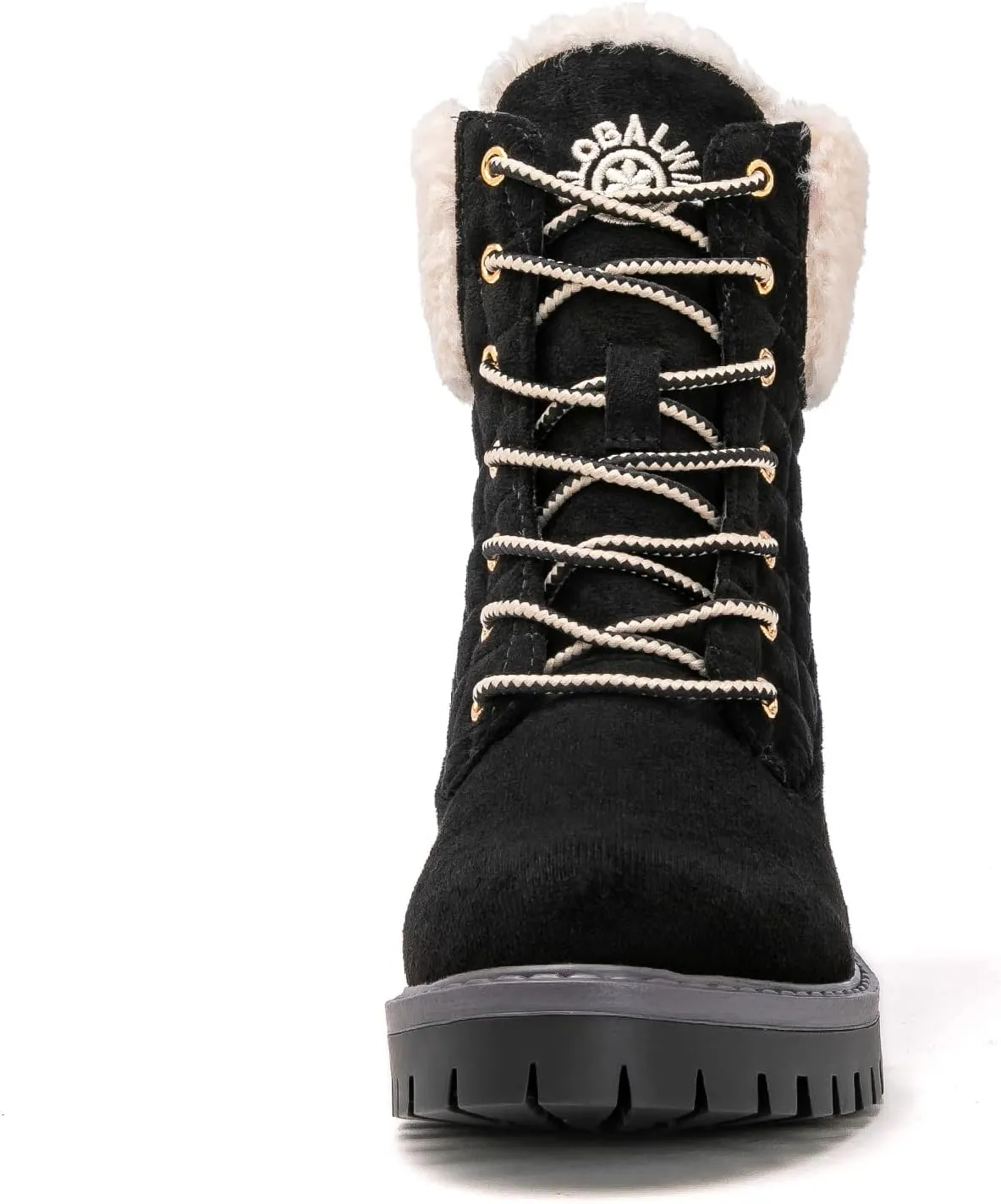 GLOBALWIN Women's Quilted Ankle Boots Fashion Combat Boots Lace Up Combat Boots Low Heel Warm Fur Ankle Booties For Women
