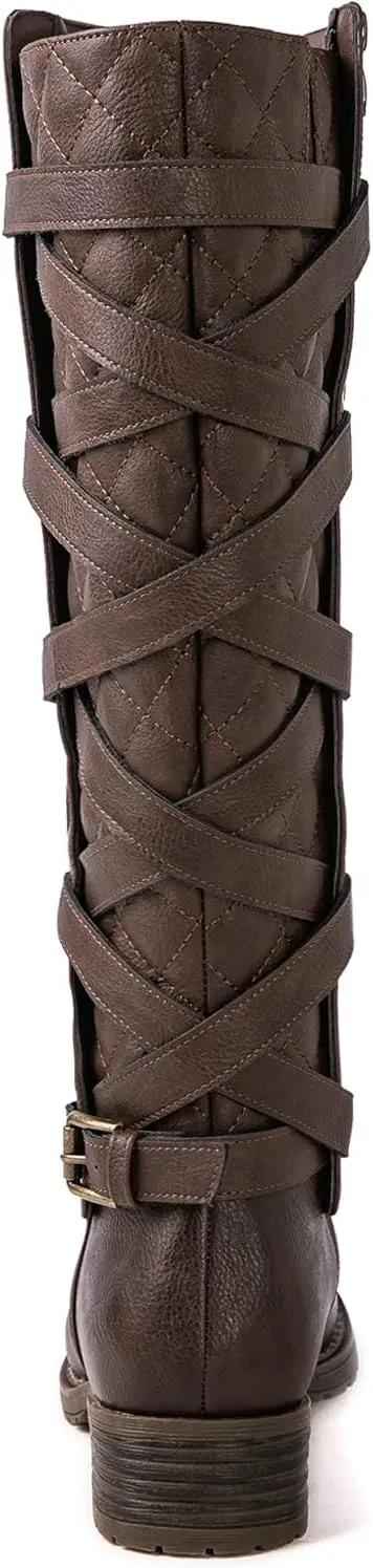 GLOBALWIN Women's Quilted Knee High Fashion Boots Strappy Boots For Women