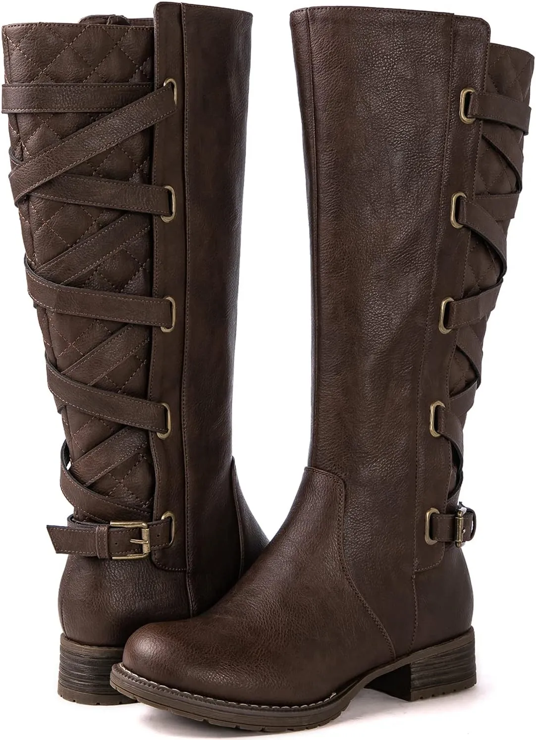 GLOBALWIN Women's Quilted Knee High Fashion Boots Strappy Boots For Women